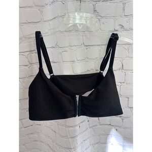 KIRRA Ribbed Bralette Top Black Hook‎ and Eye Closure